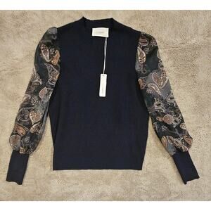 SIX/FIFTY  McKenna Paisley Sweater, Sheer Sleeves,  Womens Sz M, New NWT